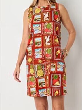 St. Johns Bay NWT Warm Stamp Collection Pocketed Sleeveless  Shift Dress